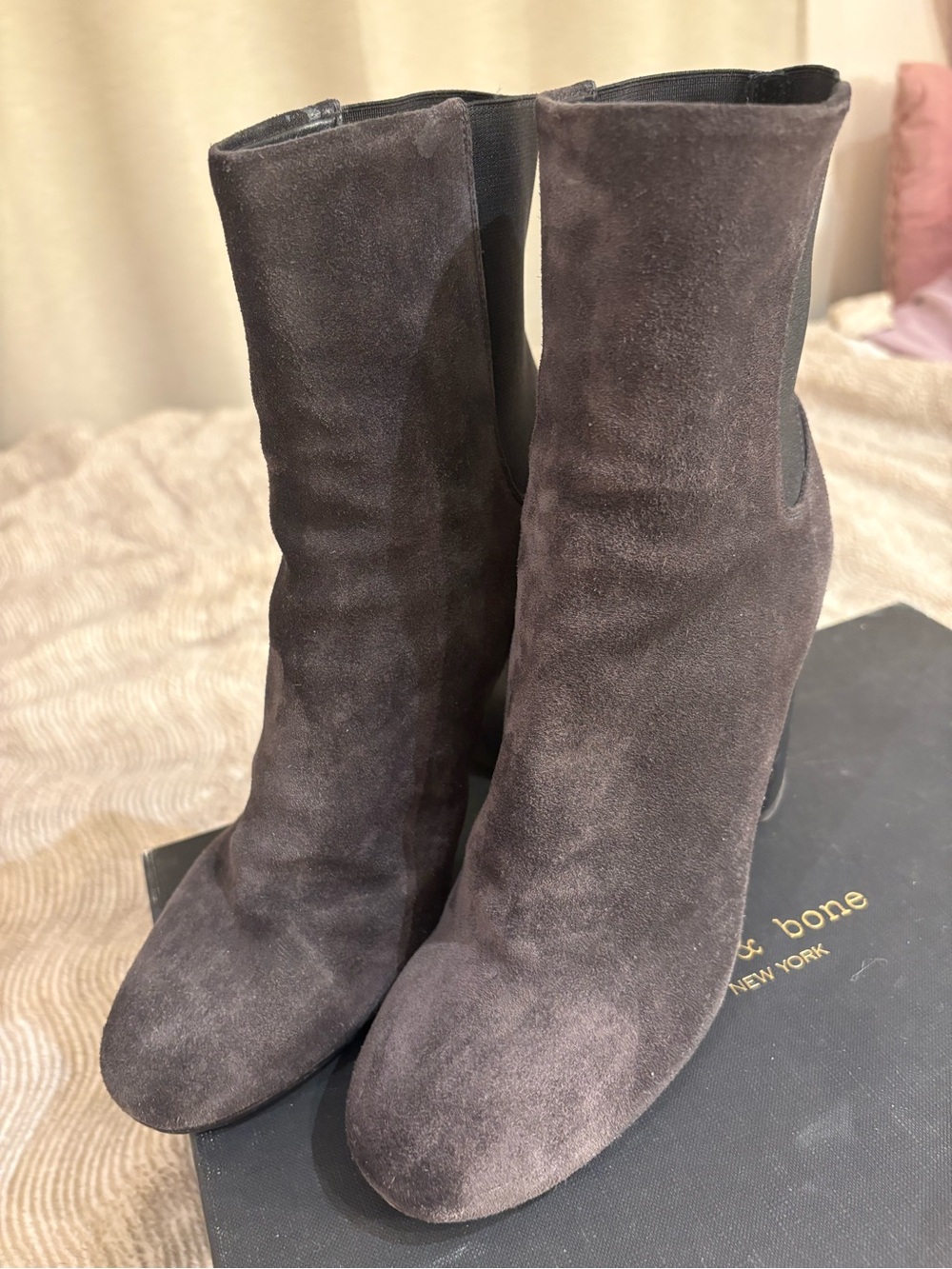 rag & bone Suede Ankle Boots Block Heel Brown Size 38 / US 7.5